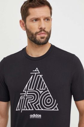 adidas tricou din bumbac TIRO bărbați, culoarea negru, cu imprimeu IS2877