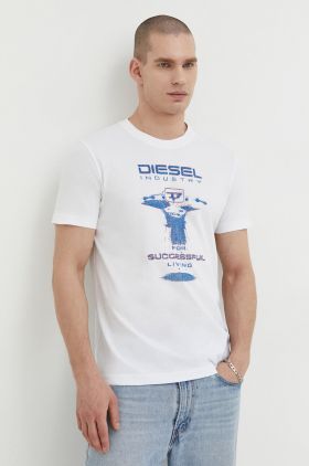 Diesel tricou din bumbac bărbați, culoarea alb, cu imprimeu A12497.0GRAI