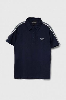 Emporio Armani tricouri polo din bumbac pentru copii culoarea albastru marin, cu imprimeu