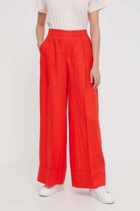 United Colors of Benetton pantaloni din in culoarea rosu, lat, high waist