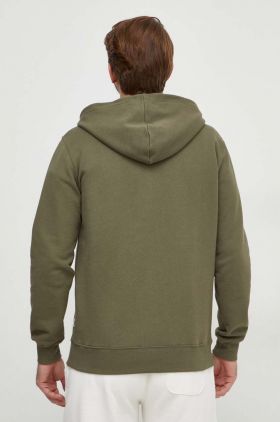 Pepe Jeans hanorac de bumbac barbati, culoarea verde, cu glugă, cu imprimeu