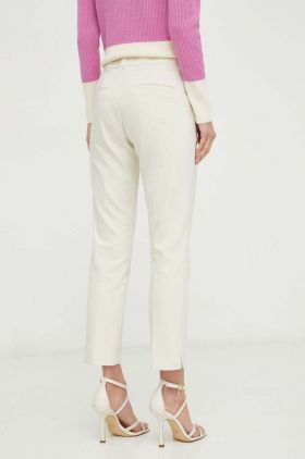 Marella pantaloni femei, culoarea bej, fason tigareta, medium waist 2413130000000