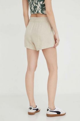 Hollister Co. pantaloni scurti din in culoarea bej, neted, high waist