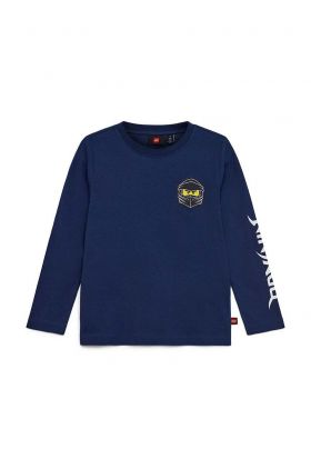 Lego longsleeve din bumbac pentru copii culoarea albastru marin, cu imprimeu