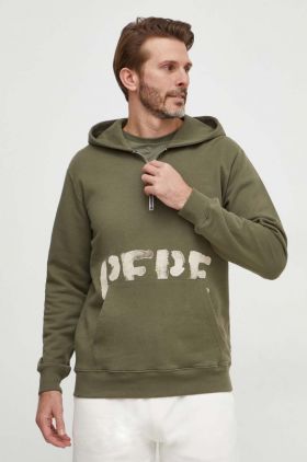 Pepe Jeans hanorac de bumbac barbati, culoarea verde, cu glugă, cu imprimeu