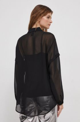 Dkny camasa femei, culoarea negru, cu guler clasic, relaxed