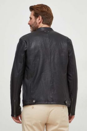 Pepe Jeans geaca de piele barbati, culoarea negru, de tranzitie