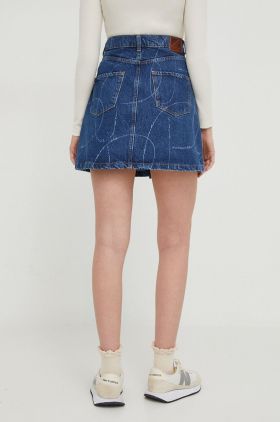 Pepe Jeans fusta jeans WINNIE LOGO culoarea albastru marin, mini, evazati