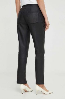 2NDDAY pantaloni de piele întoarsă culoarea negru, drept, high waist