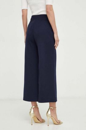 Luisa Spagnoli pantaloni de lana culoarea albastru marin, lat, high waist