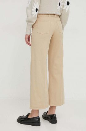 United Colors of Benetton pantaloni de bumbac culoarea bej, lat, high waist