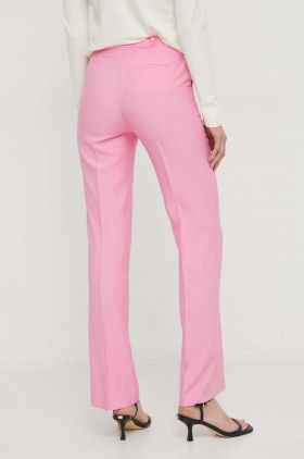 United Colors of Benetton pantaloni femei, culoarea roz, drept, high waist