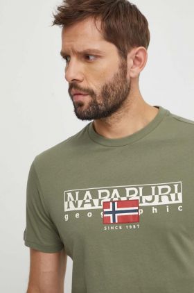 Napapijri tricou din bumbac barbati, culoarea verde, cu imprimeu