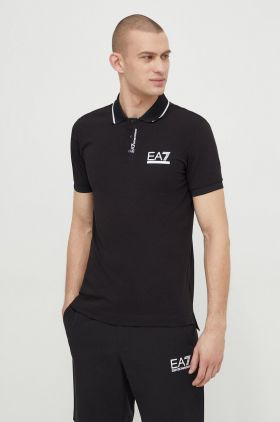 EA7 Emporio Armani tricou polo barbati, culoarea negru, cu imprimeu