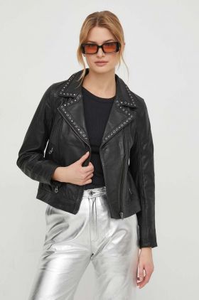 Pepe Jeans geaca ramones de piele femei, culoarea negru, de tranzitie