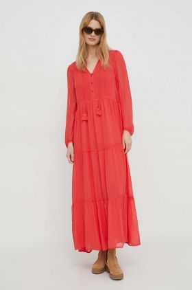 Pepe Jeans rochie culoarea rosu, maxi, evazati