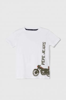 Pepe Jeans tricou de bumbac pentru copii ROBERT culoarea alb, cu imprimeu