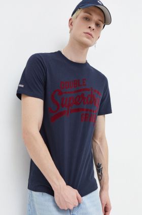 Superdry tricou din bumbac barbati, culoarea albastru marin, cu imprimeu