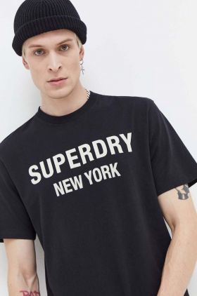 Superdry tricou din bumbac barbati, culoarea negru, cu imprimeu