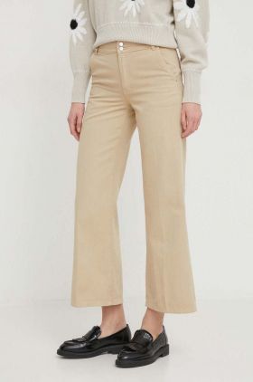 United Colors of Benetton pantaloni de bumbac culoarea bej, lat, high waist