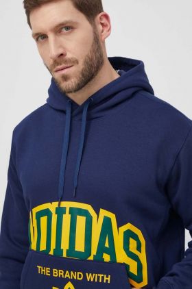 adidas Originals bluză bărbați, culoarea bleumarin, cu glugă, cu imprimeu  IS0235