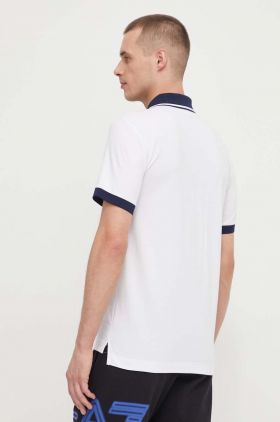 EA7 Emporio Armani tricou polo barbati, culoarea alb, cu imprimeu