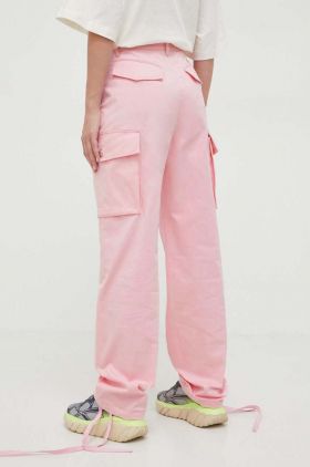 Moschino Jeans pantaloni femei, culoarea roz, drept, high waist