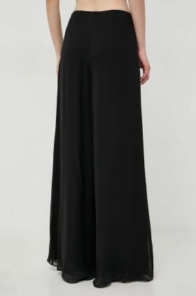 Luisa Spagnoli pantaloni de matase culoarea negru, lat, high waist