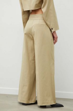 2NDDAY pantaloni femei, culoarea bej, lat, high waist