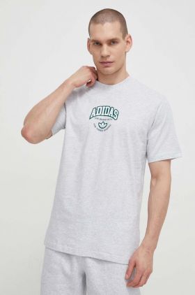 adidas Originals tricou din bumbac bărbați, culoarea gri, cu imprimeu IS2929