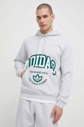 adidas Originals bluză bărbați, culoarea gri, cu glugă, cu imprimeu  IS2928