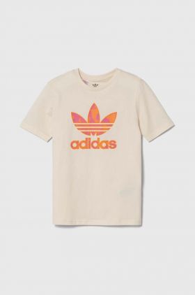 adidas Originals tricou de bumbac pentru copii culoarea bej