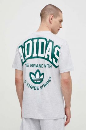 adidas Originals tricou din bumbac bărbați, culoarea gri, cu imprimeu IS2929