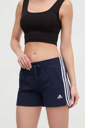 adidas pantaloni scurți femei, culoarea bleumarin, cu imprimeu, high waist  HM9289