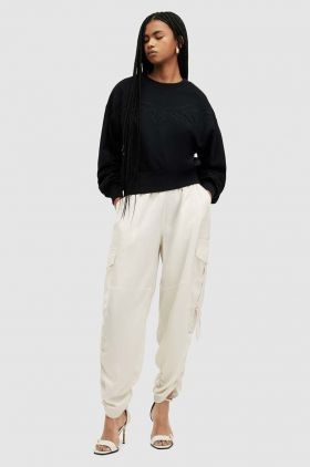 AllSaints pantaloni femei, culoarea alb, lat, high waist