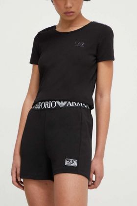 EA7 Emporio Armani pantaloni scurti femei, culoarea negru, neted, high waist