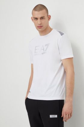 EA7 Emporio Armani tricou barbati, culoarea alb, cu imprimeu