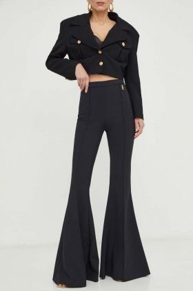 Elisabetta Franchi pantaloni femei, culoarea negru, evazati, high waist