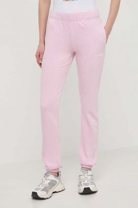 PLEIN SPORT pantaloni de trening din bumbac culoarea roz, neted