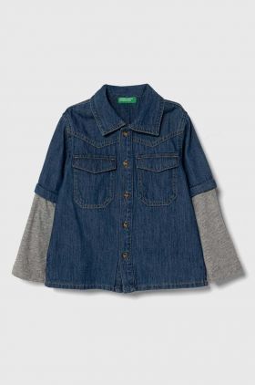 United Colors of Benetton camasa din denim pentru copii culoarea albastru marin