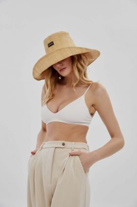 LE SH KA headwear palarie Large Bucket Hat culoarea bej