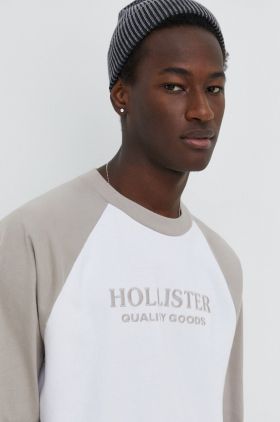 Hollister Co. longsleeve din bumbac culoarea bej, modelator