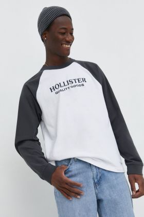 Hollister Co. longsleeve din bumbac culoarea gri, modelator