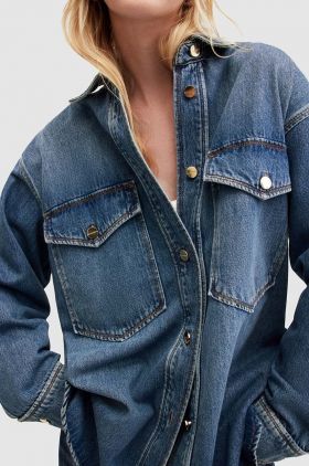 AllSaints camasa din bumbac denim Alba cu guler clasic, relaxed