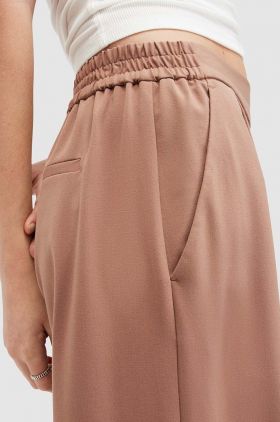 AllSaints pantaloni ALEIDA femei, culoarea maro, lat, high waist