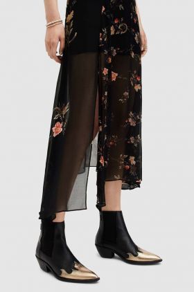 AllSaints rochie Jules Floral Tanana culoarea negru, midi, evazati