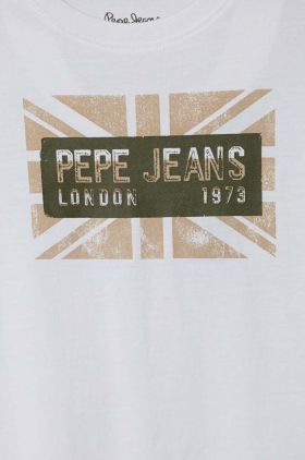 Pepe Jeans tricou de bumbac pentru copii RANDAL culoarea alb, cu imprimeu