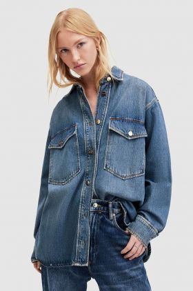 AllSaints camasa din bumbac denim Alba cu guler clasic, relaxed