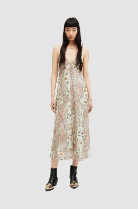 AllSaints rochie Dahlia Cascade midi, drept