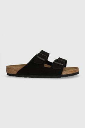 Birkenstock papuci din piele Arizona bărbați, culoarea negru, 1027152